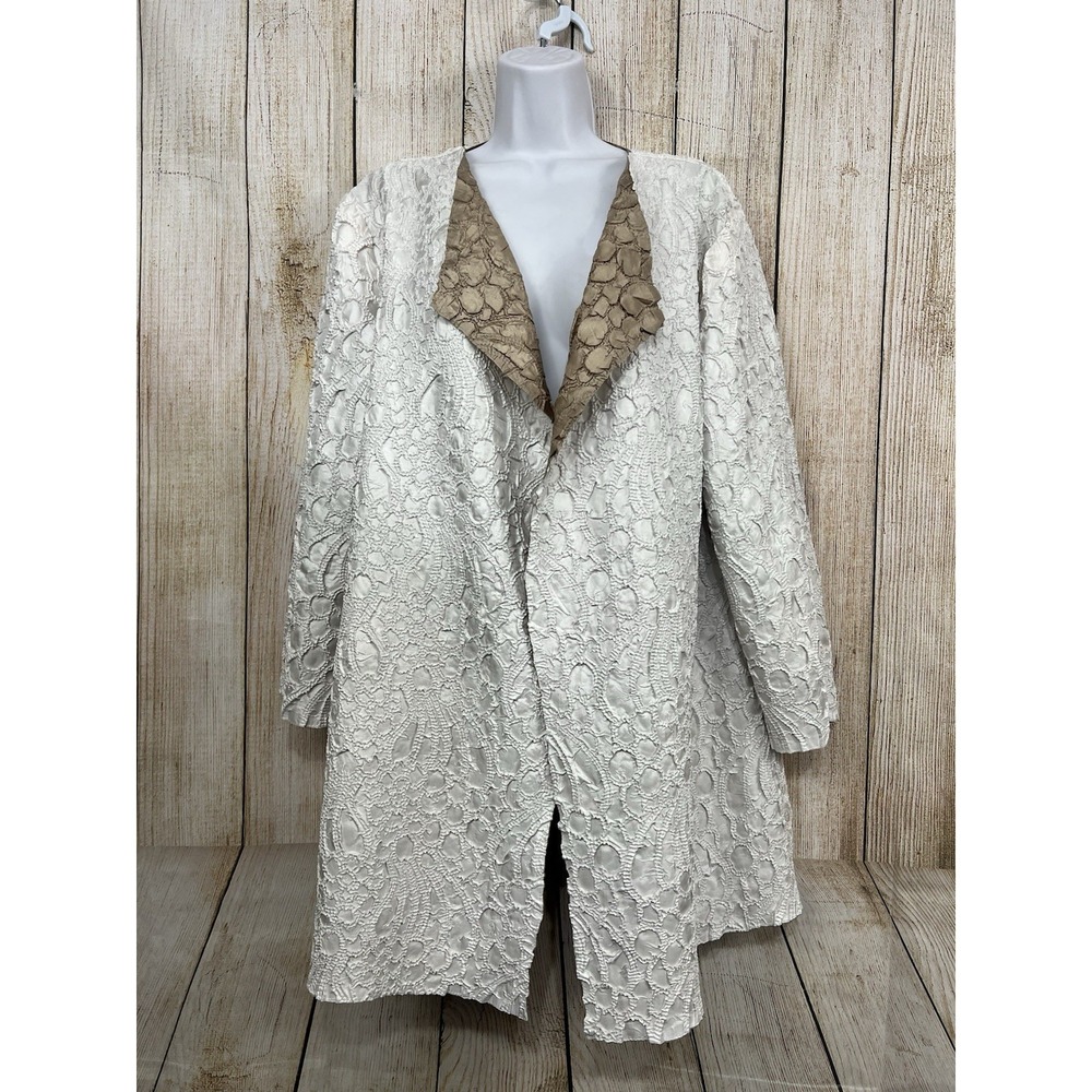 Chicos Reversible Travelers Jacket Duster Champagne Gold Ivory Open Front Sz L - Picture 5 of 7
